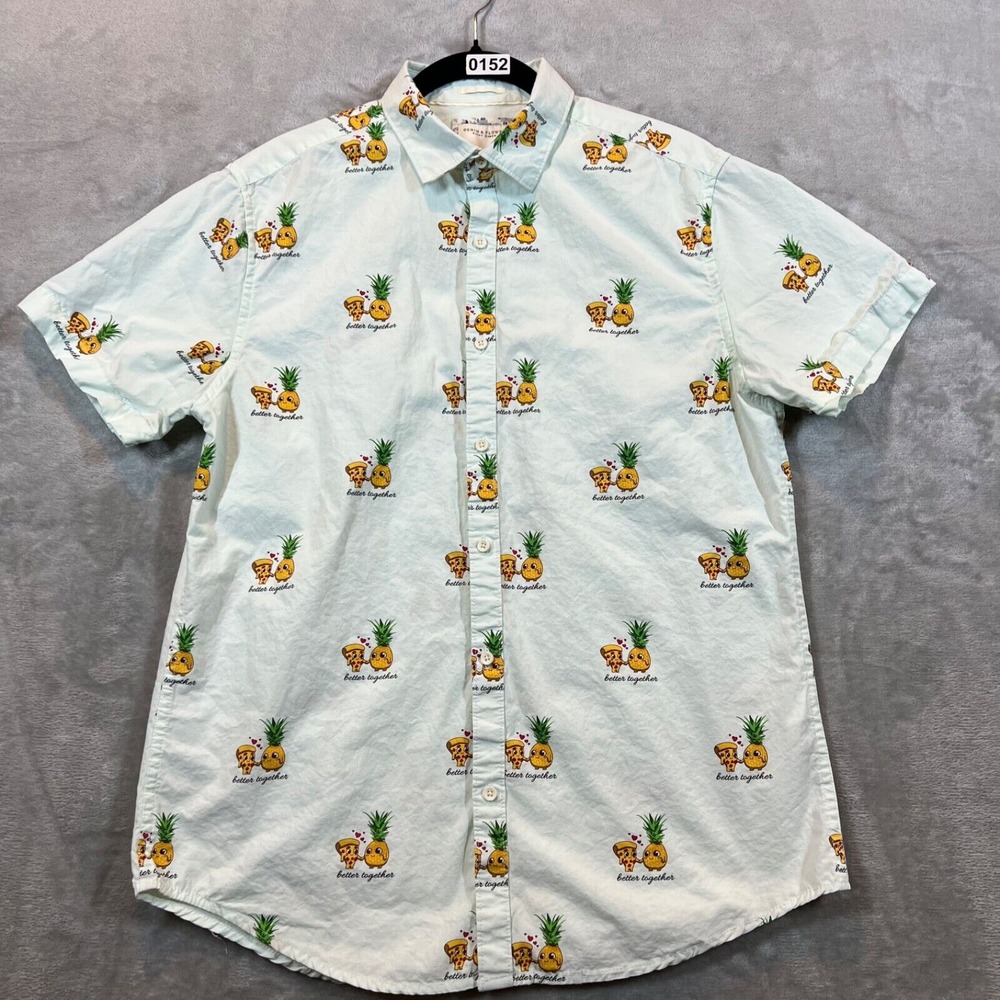 Denim & Flower Ricky Singh Shirt‎ Mens Medium Green Slim Fit  Pizza & Pineapple